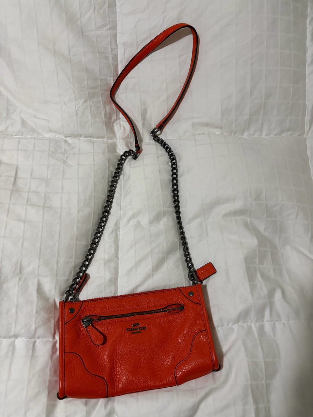 Coach Orange Pebbled Leather Crossbody with Gunmetal Chain